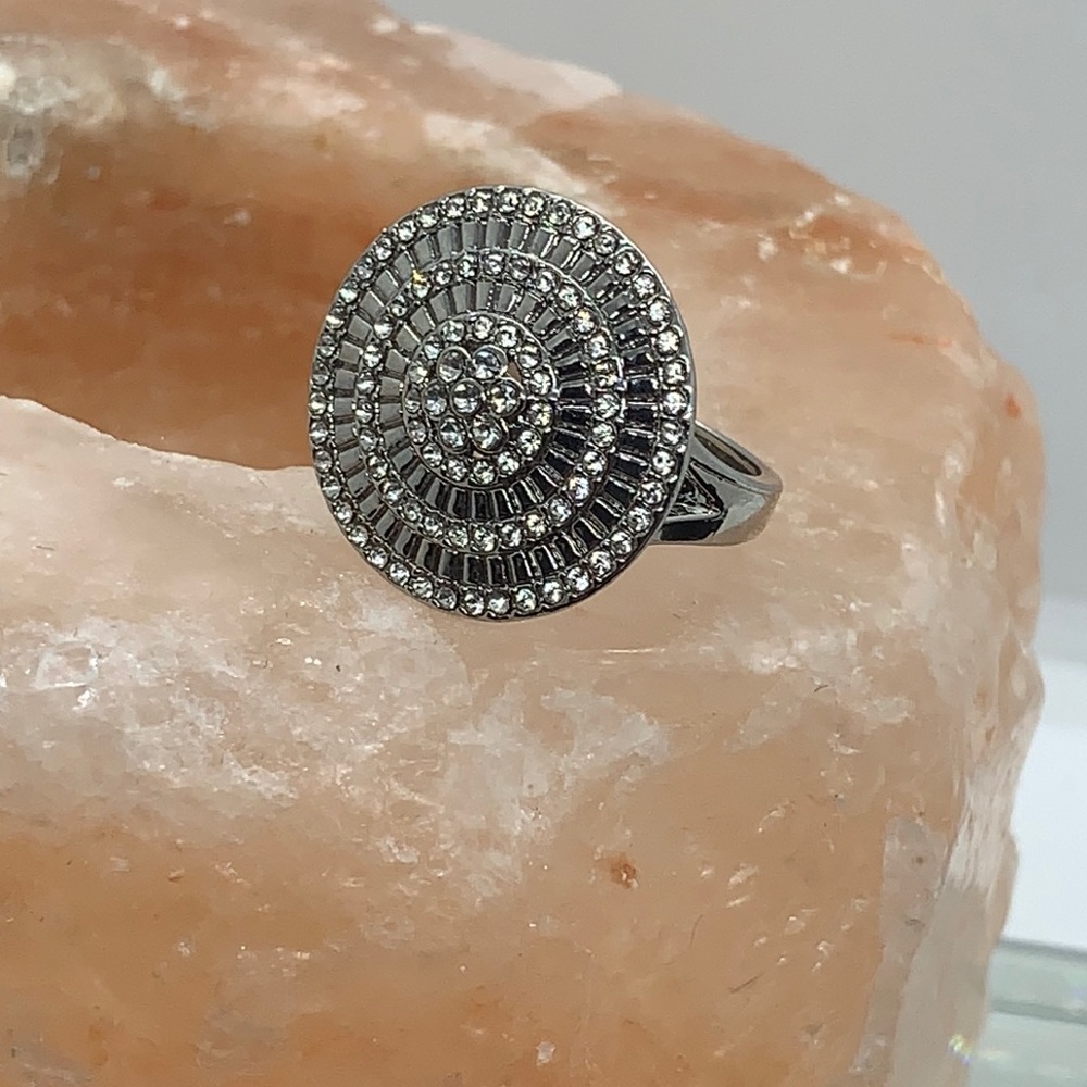 Silver toned crystal ring